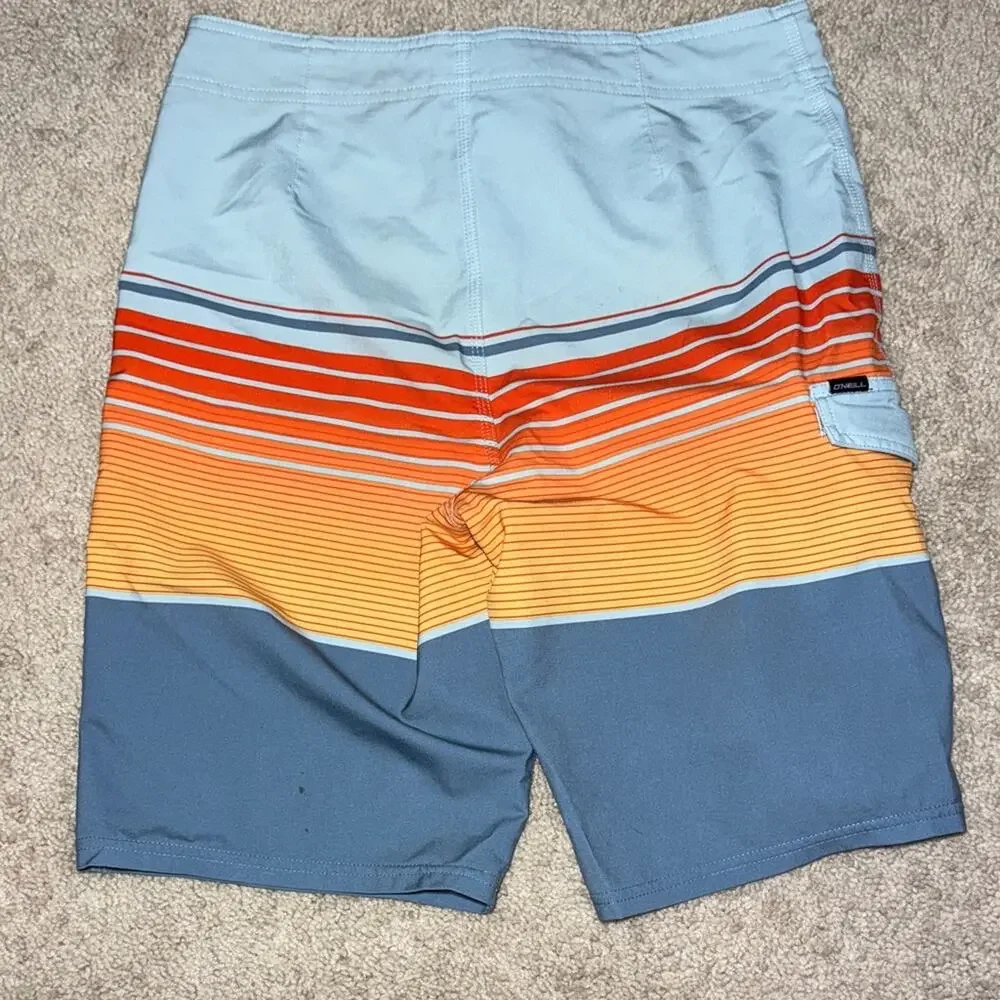O'Neill Blue and Orange Striped Swim Board Shorts Mens 29